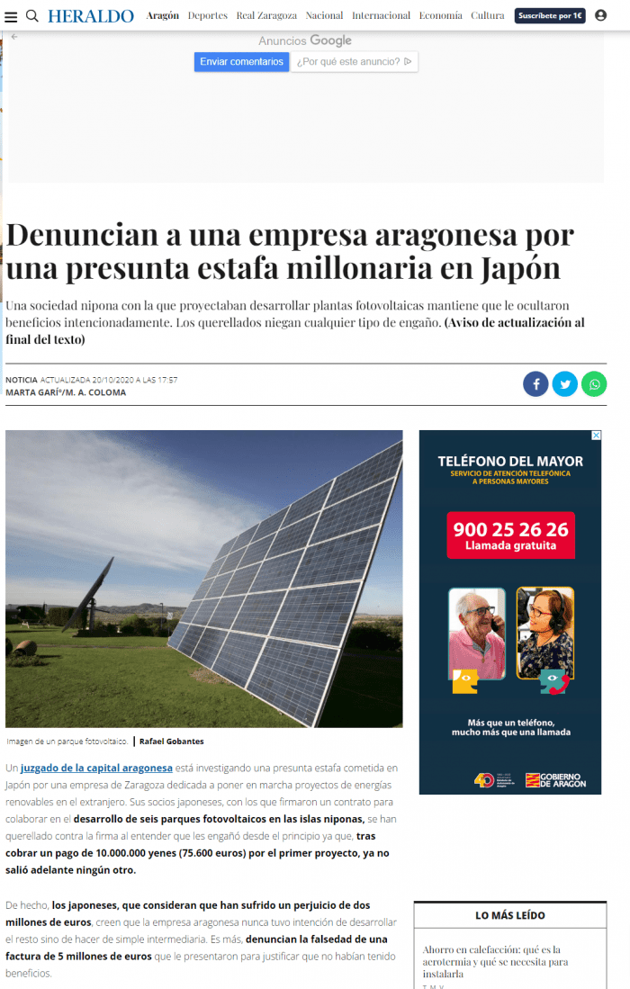 2020.10.20 Heraldo de Aragón (plantas fotovoltaicas,