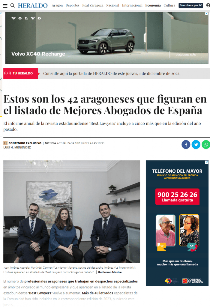 2022.11.18 Heraldo de Aragón (best lawyers